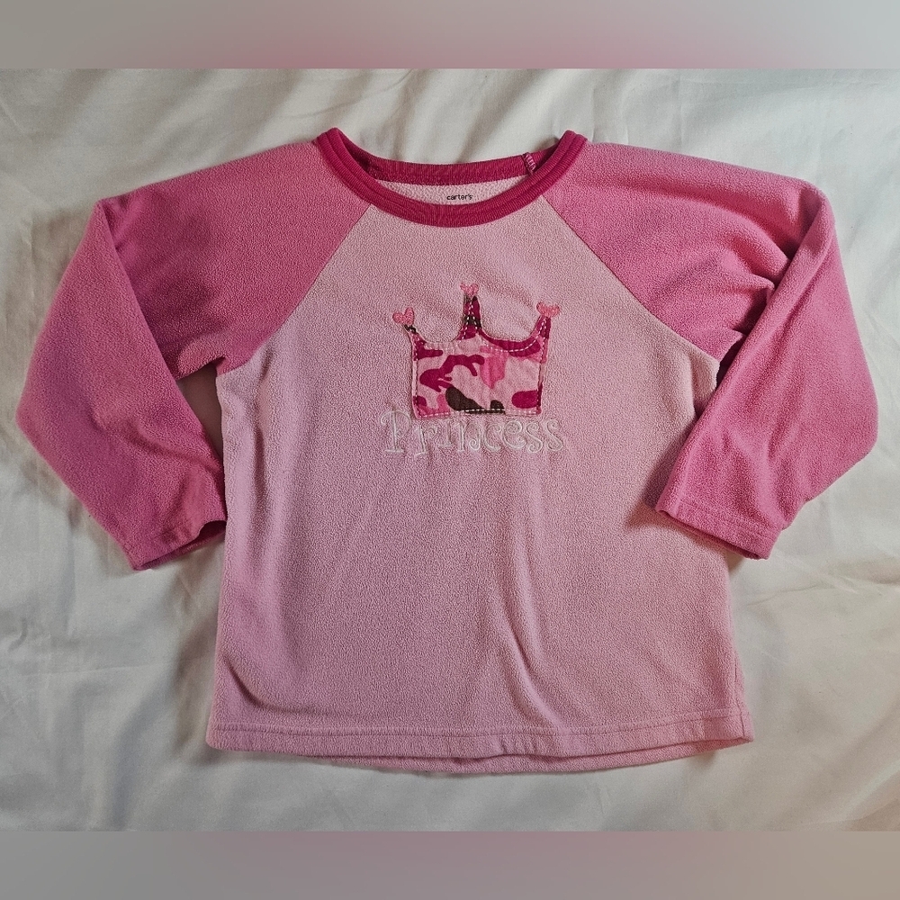 Carter's Girls Pink Long Sleeve Camo Crown Princess Design Sweater Size 4T